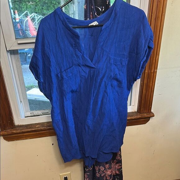 Blu Pepper Blue Dolman Sleeve Ribbed Blouse - Picture 1 of 5